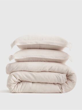 European Linen King/Cal King Double Flange Duvet Cover Set in Sand - Retail $214